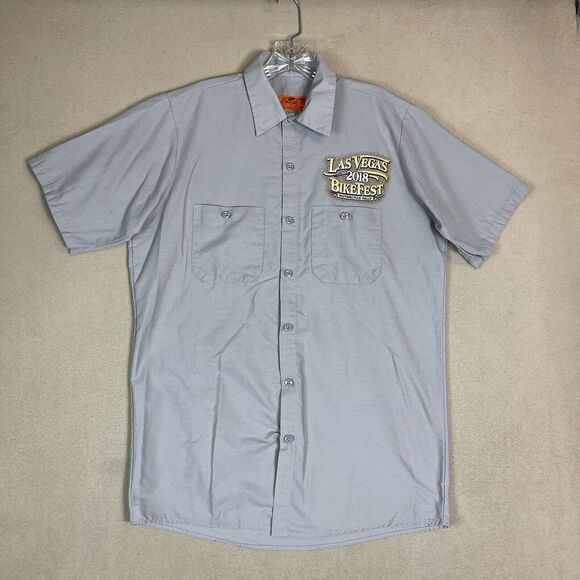 Red Kap Shirt Mens Medium Gray 2018 Las Vegas Bikefest Motorcycle Rally‎ Print - Picture 1 of 9